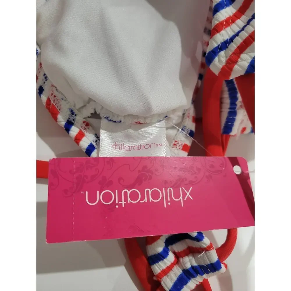 Xhilaration Juniors Patriotic Ribbed Striped Bikini Top XS Red White Blue